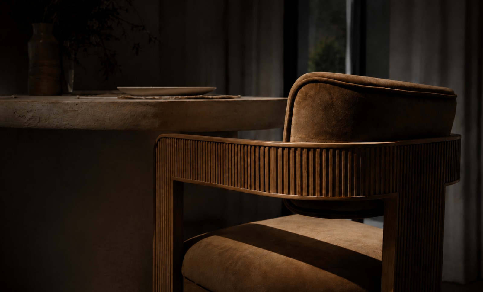 Luxury staged interior with designer furniture